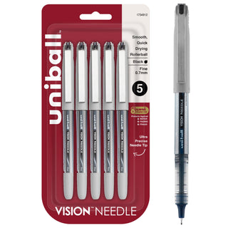 uniball Vision Needle Rollerball Pens by Uni-Ball – 5 Count (Pack of 1), Plastic, Gray, Model 1734912