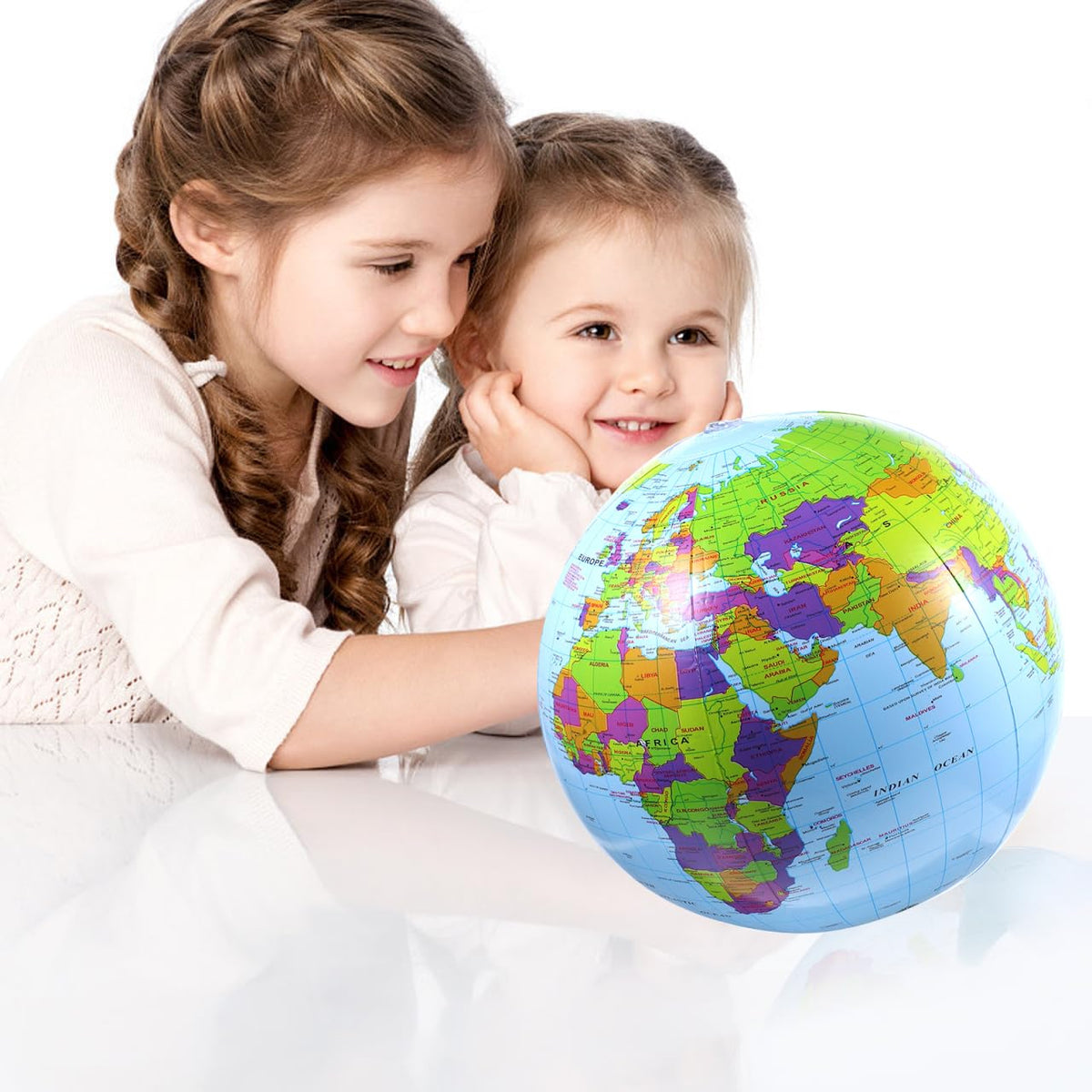 Inflatable Earth Globe Beach Ball PVC Air Inflation English Globe for Geography Teaching by Beavorty – 30.00X30.00X30.00cm/11.79X11.79X11.79", Sky-blue