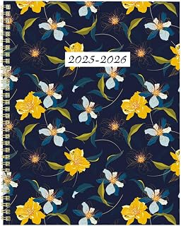 Blueline Essential Academic Monthly Planner, 14 Months, July 2025 to August 2026, Twin-Wire Binding, Poly Cover, 11" x 8.5", Blossom Design, Navy (CA714PG.02-26)