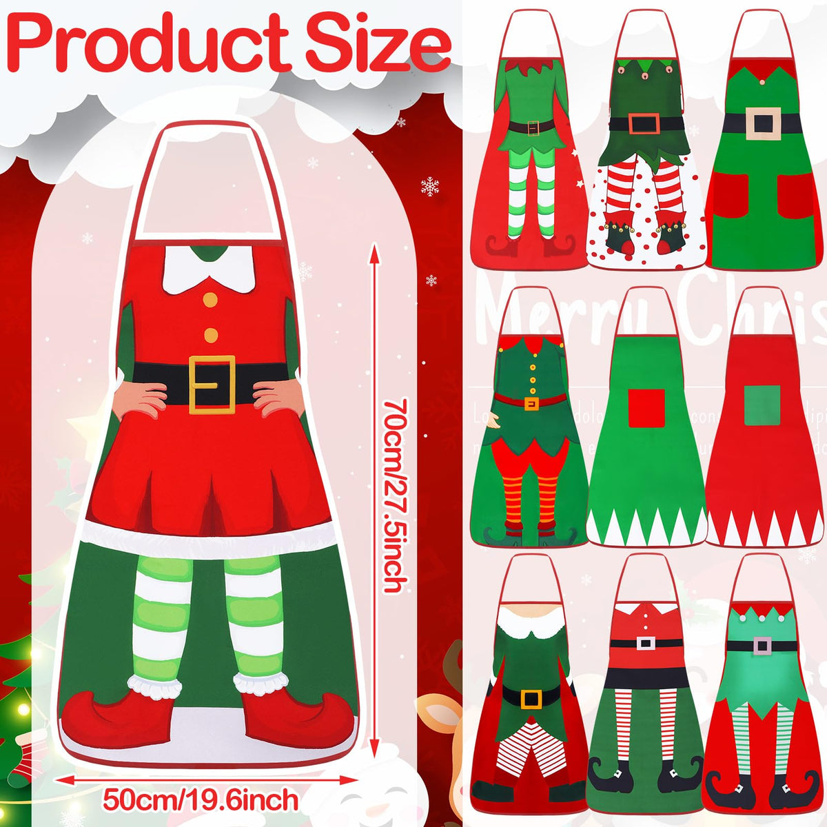 Toulite Christmas Elf Apron, Polyester, Green and Red, 10 Pack