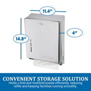 San Jamar C-Fold/Multifold Commercial Towel Dispenser by Carlisle FoodService Products – 14.8" x 11.4" x 4", Stainless Steel, Chrome, Model T1900XC