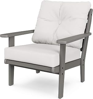 Polywood Lakeside Deep Seating Chair in Slate Grey/Natural Linen