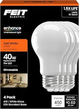 Feit Electric A19 LED Light Bulb, 40W Equivalent, Dimmable, 450 Lumens, E26 Base, 2700K Soft White, 90 CRI, 8.8W Standard Glass Filament Lighting Bulbs, 17,000-Hour Lifetime, A1940/927CA/FIL/4, 4 Pack