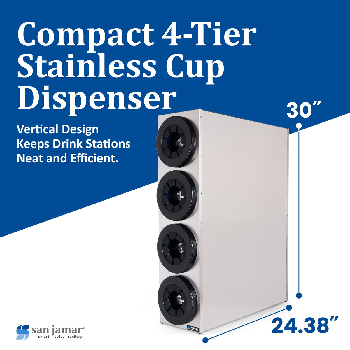 Sentry Cup Dispenser Cabinet with 4 Tiers for Restaurants by San Jamar – 4 Tiers, Stainless Steel, Silver, Model C2854