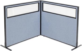 Global Industrial 48-1/4"W x 42" H Freestanding 2-Panel Corner Room Divider with Partial Window, Blue