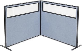 Global Industrial 48-1/4"W x 42" H Freestanding 2-Panel Corner Room Divider with Partial Window, Blue