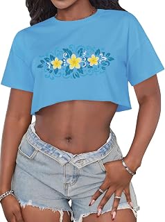 Crop Tops for Women Oversized Short Sleeve T Shirts Crew Neck Cropped Tees