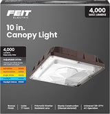 Feit Electric 10in LED Canopy Light, 5CCT Selectable, 4000 Lumens, 44W, Wet Rated Die-Cast Aluminum Housing, 50,000-Hour Lifetime, Bronze Outdoor Commercial Security Ceiling Fixture, S10CNPY/5CCT/BZ