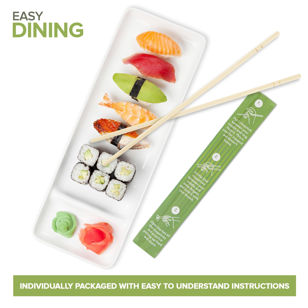 Disposable Bamboo Chopsticks (50 Count) by Stock Your Home – 50 Pack, Bamboo, Green, Pack of 50, Model 2571