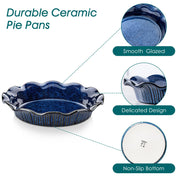 Vancasso Stoneware Pie Dish, 9 Inch Deep Ceramic Baker, Blue