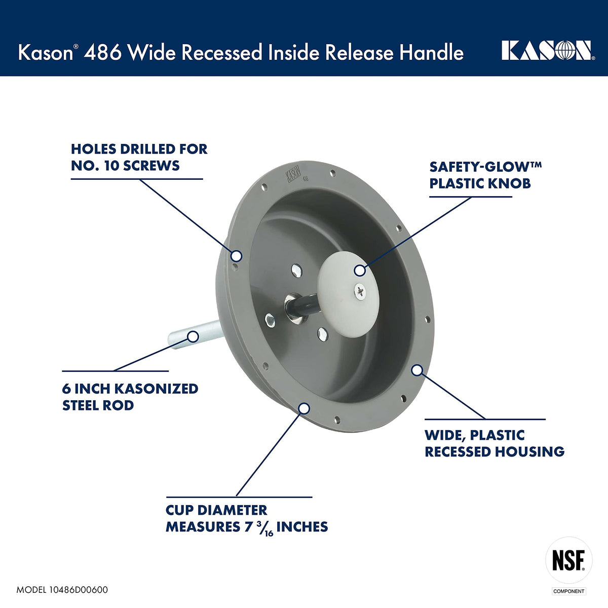 Wide Recessed Inside Release Handle (10486D00600) by Kason – 10486D00600, Plastic, 10486 D00600