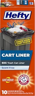 Hefty 65 Gallon Cart Liner Extra Large Trash Bags, Black, Unscented, 10ct