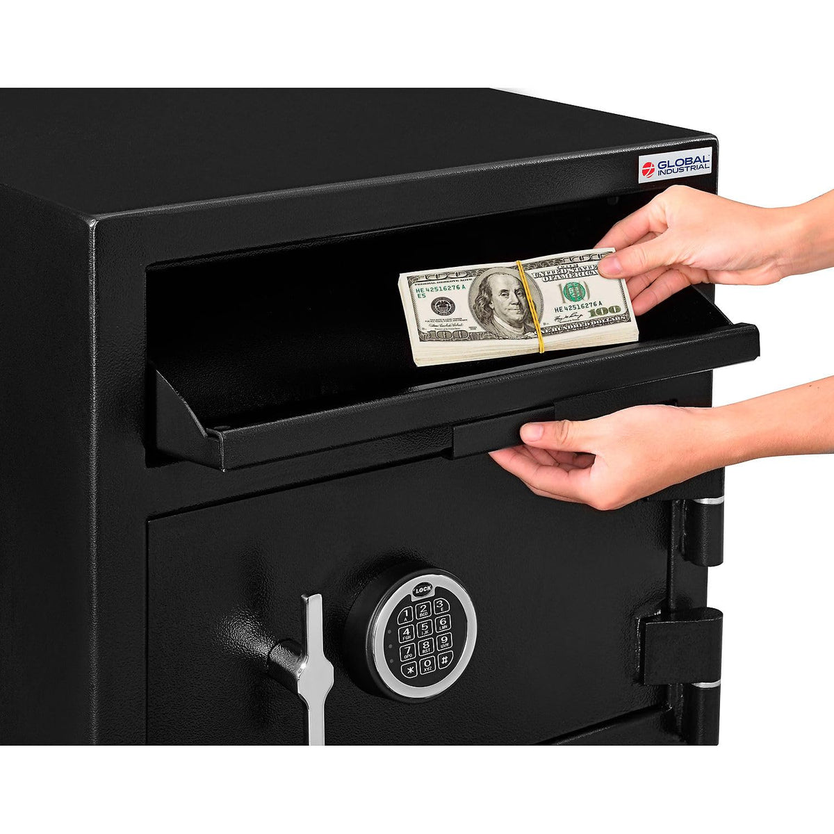 B-Rate Front Loading Depository Safe with Electronic by Global Industrial – 20"L x 20"W x 30"H, 3.6 cubic_feet, Alloy Steel, Black, Model DS302020EE