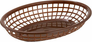 Winco 9 1/2" x 5" Brown Fast Food Plastic Oval Baskets (Set of 12)