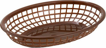 Winco 9 1/2" x 5" Brown Fast Food Plastic Oval Baskets (Set of 12)