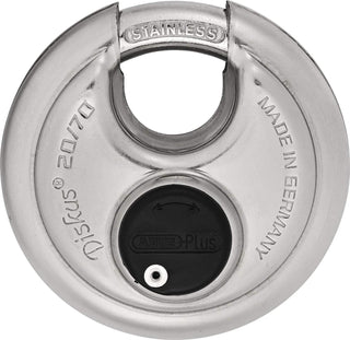 20/70 KA Diskus Padlock by ABUS – 2-3/4" Wide, Stainless Less, Polished Stainless, Model 20/70_KA