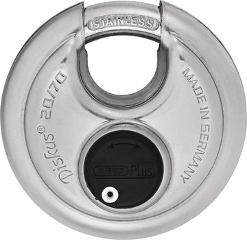 20/70 KA Diskus Padlock by ABUS – 2-3/4" Wide, Stainless Less, Polished Stainless, Model 20/70_KA