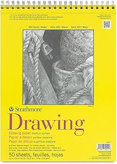 Strathmore 300 Series Wire Bound Drawing Pad, 70 lb. Drawing Paper, 11 X 14 inches, White, 50 Sheets (340-11)