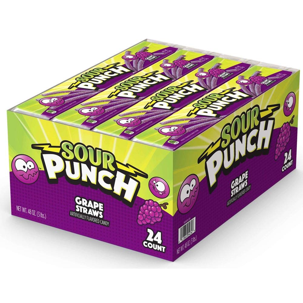 Grape Straws Candy by Sour Punch – 24 Count (Pack of 1), Pack of 288