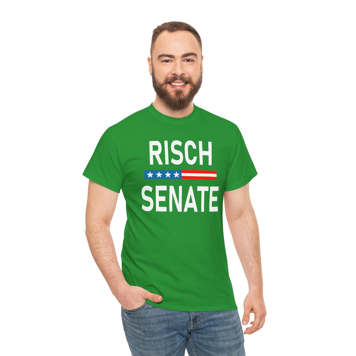 Jim Risch 2026 Idaho Irish Green by Brian Bula – XX-Large, Cotton, Irish Green, Model Risch Senate Shirt