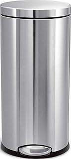 simplehuman Round Step Can, 30L / 8 Gallon Kitchen Trash Can, Iconic Round Shape, 150,000-Step Pedal, Lid Shox® Silent Close, Removable Inner Bucket, Brushed Stainless Steel