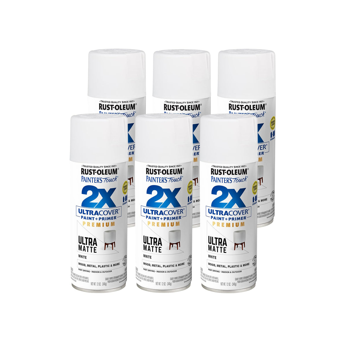 Rust-Oleum Ultra Matte White / 12 Ounce (Pack of 6) / Ultra Matte Spray Paint