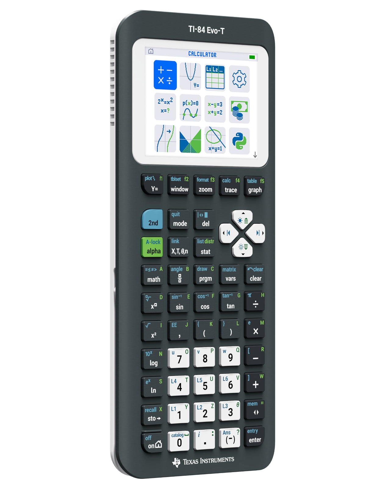 TI-84 Evo-T Graphics Calculator by Texas Instruments – Plastic, black, Model 84EVOT/FC/7E2