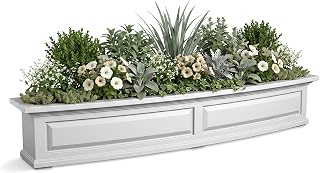 Mayne Newhaven 60in Self-Watering Rectangular Window Box Planter, White | Self-watering, All season, Fade resistant, Mounting brackets included, Built-in overflow, 15-year warranty