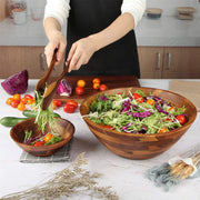 Aidea Wooden Salad Bowl Set, 12.5 Inch Acacia Wood, with Servers, Brown
