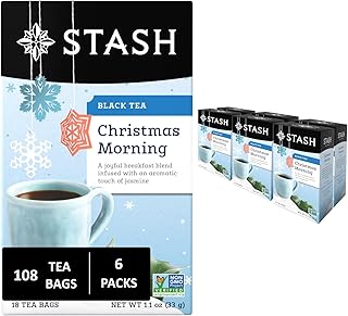 Stash Christmas Morning Black Tea, 108 Bags (6 Boxes of 18), Caffeinated | Bright, uplifting blend with black tea and jasmine notes, Non-GMO Project Verified and foil-sealed freshness