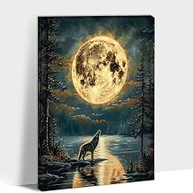 Wolf Standing by The River Painting Wall Art Animal Picture Black Natural Forest Poster Oil Style Mars Print Abstract Artwork Decor for Bedroom Unframed 8"x10"