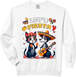 Funny Cat and Dog Sugar Skull Let’s Fiesta Día los Muertos Comfort Colors Adult Sweatshirt