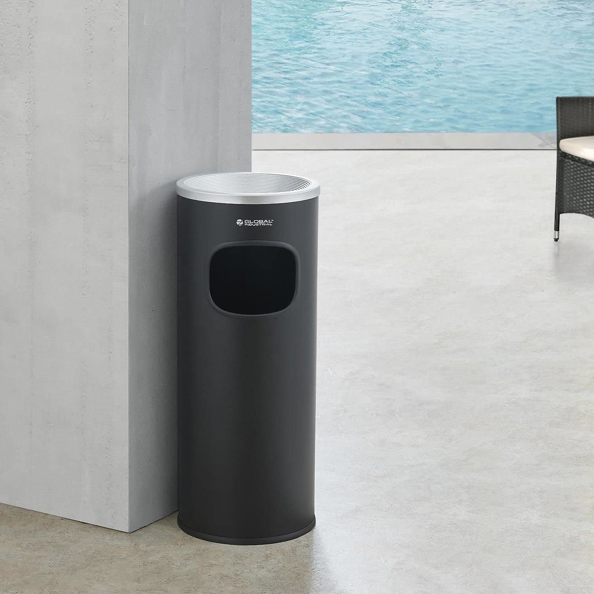 Steel Ashtray Trash Can by Global Industrial – Steel, Black, Model EK9948-L
