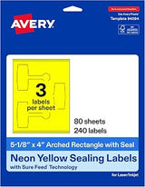 Avery Printable Sealing Labels, 5-1/8" x 4", Neon Yellow, Sure Feed Technology, Print-to-The-Edge Capability, Laser/Inkjet Printer Compatible, 240 Total