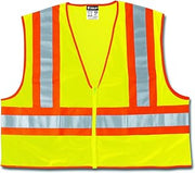 MCR Safety WCCL2LFRX3 Class 2 Polyester Mesh Flame Resistant Safety Vest with 3M Scotchlite Orange/Silver Reflective Stripe, Fluorescent Lime, 3X-Large
