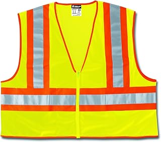 MCR Safety WCCL2LFRX3 Class 2 Polyester Mesh Flame Resistant Safety Vest with 3M Scotchlite Orange/Silver Reflective Stripe, Fluorescent Lime, 3X-Large