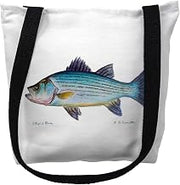 Betsy Drake Striped Bass on White Medium Tote Bag 16x16
