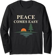 Peace Comes Easy Lakeside Sunset Pine Reflection Graphic Long Sleeve T-Shirt