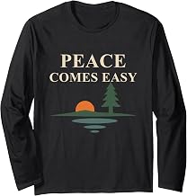 Peace Comes Easy Lakeside Sunset Pine Reflection Graphic Long Sleeve T-Shirt