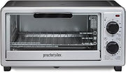 Proctor Silex 4 Slice Countertop Toaster Oven | Bake, Broil, Toast | 200-450⁰F Adjustable Temp | 30 Minute Timer | Automatic Shutoff | Black and Silver | 31260G