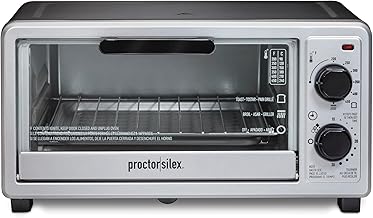 Proctor Silex 4 Slice Countertop Toaster Oven | Bake, Broil, Toast | 200-450⁰F Adjustable Temp | 30 Minute Timer | Automatic Shutoff | Black and Silver | 31260G