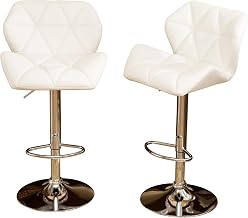 Roundhill Furniture Glasgow Contemporary Tufted Adjustable Height Hydraulic White Bar Stools, Set of 2