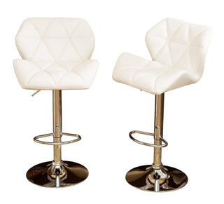 Glasgow Contemporary Tufted Adjustable Height Hydraulic White Bar Stools by Roundhill Furniture – Metal, White, Pack of 2, Model PC190WH