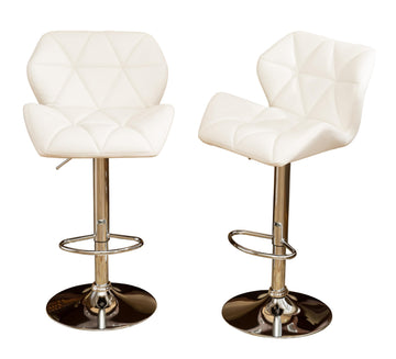 Glasgow Contemporary Tufted Adjustable Height Hydraulic White Bar Stools by Roundhill Furniture – Metal, White, Pack of 2, Model PC190WH