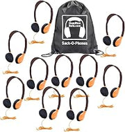 HamiltonBuhl Sack-O-Phones, 10 Personal Headphones in a Carry Bag, Orange