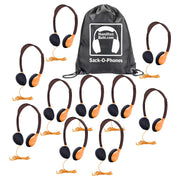 Sack-O-Phones, 10 Personal Headphones in a Carry Bag, Orange by HamiltonBuhl – One Size, foam, Orange, Pack of 10, Model SOP-HA2ORG