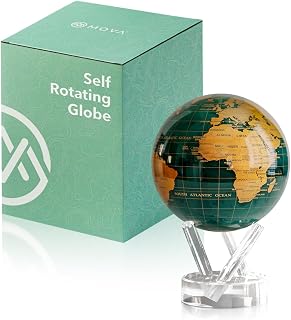 MOVA Self Rotating Globe, Emerald Green and Gold Classic (4.5") | solar powered globe, no batteries or cords, gift for geography lovers, premium kinetic display, office desk decor