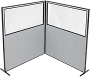 Global Industrial 60-1/4"W x 72" H Freestanding 2-Panel Corner Room Divider with Partial Window, Gray