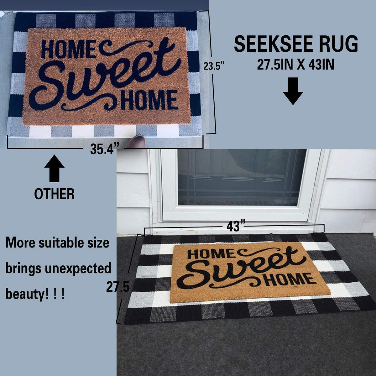 Seeksee Buffalo Check Outdoor Rug, 27.5 x 43 Inches, Black and White