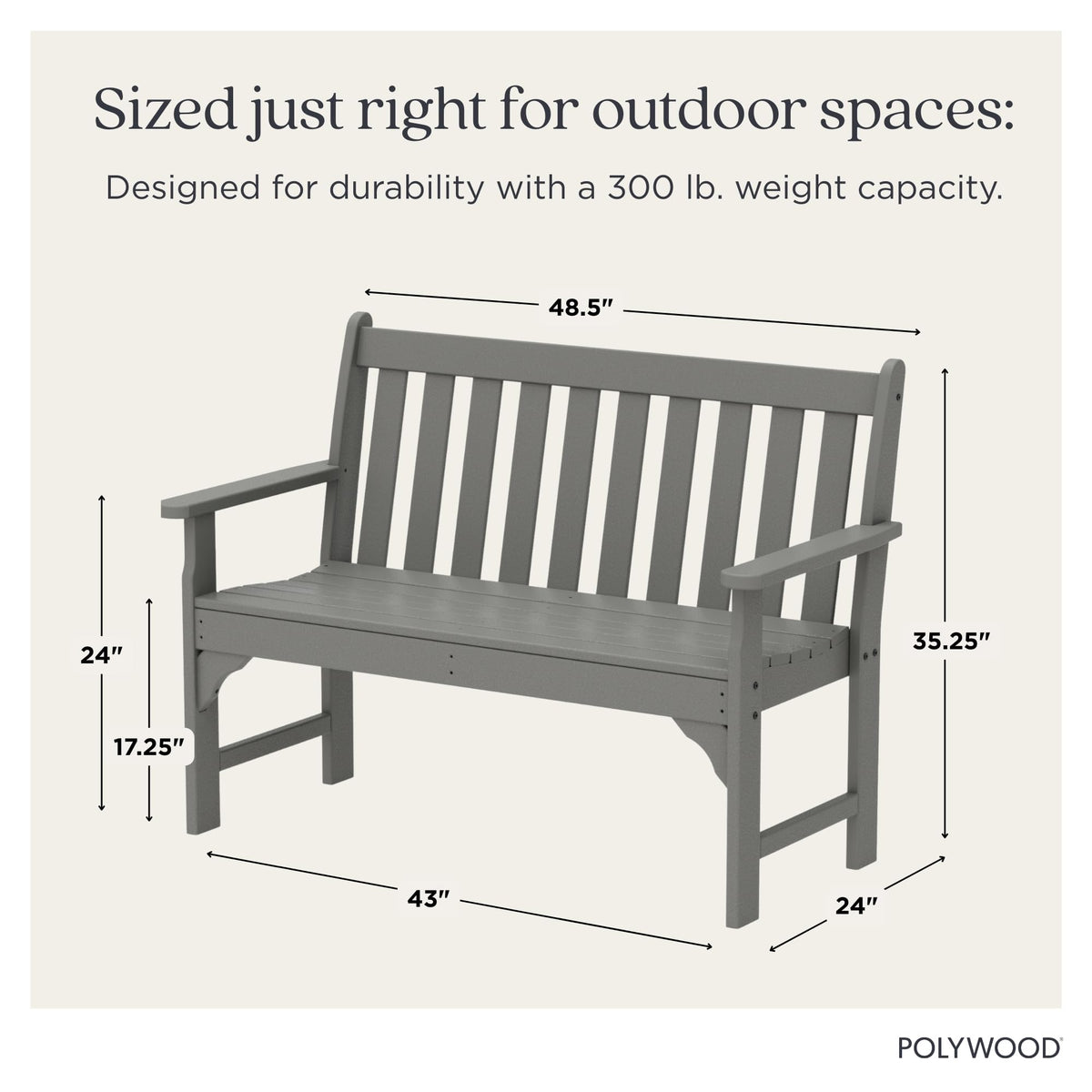 Vineyard 48" Bench by Polywood – 48", Synthetic Wood, Slate Grey, Model GNB48GY